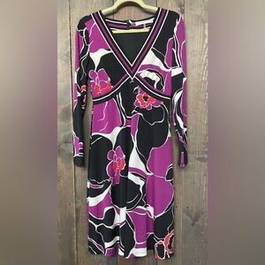 Floral Trina Turk V-Neck Dress - Purple, Black, White